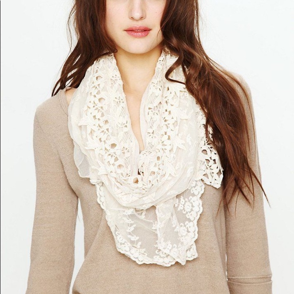 Free People Ivory Lace & Crochet Scarf